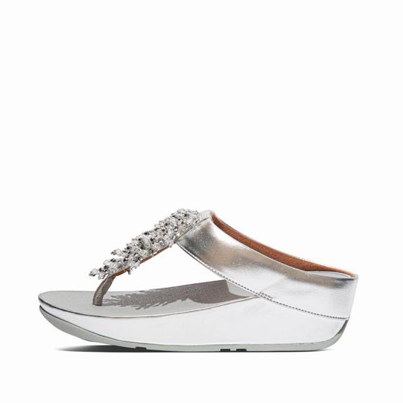 Fitflop Rumba Faux Leather Toe Post Sandals Silver Womens - South Africa (XQDW28467)